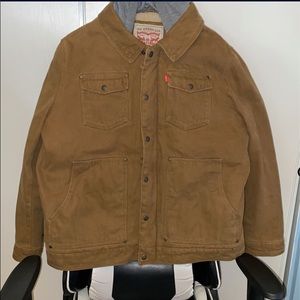 Levi’s mens brown sherpa lined hooded utility field jacket NWT